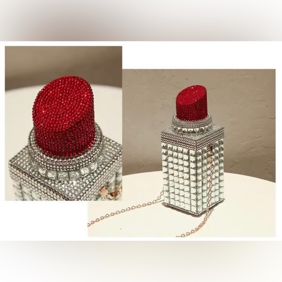 NWOT Red Lipstick Diamond Rhinestone Purse Luxury Handbag Clutch Pouch Prom Bag - Picture 8 of 11